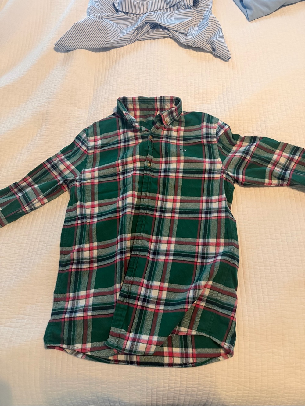 Vineyard Vines Green Plaid Button-Down Shirt with Red and White Accents